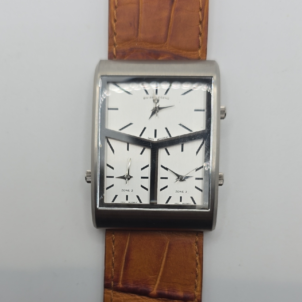 Swiss Legend Silver and Brown Dual Time Watch